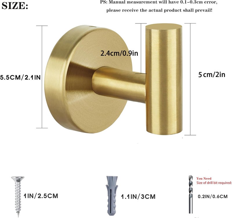 Homagic Towel Hooks for Bathroom 2 Packs Screw- in Gold Wall Mount Towel Holder Towel Rack, Heavy Duty Robe Coat Loofah Hooks for Shower, Kitchen,Hotel, Pool Tile, Brick Modern Style Decor Wall Hooks - Image 2